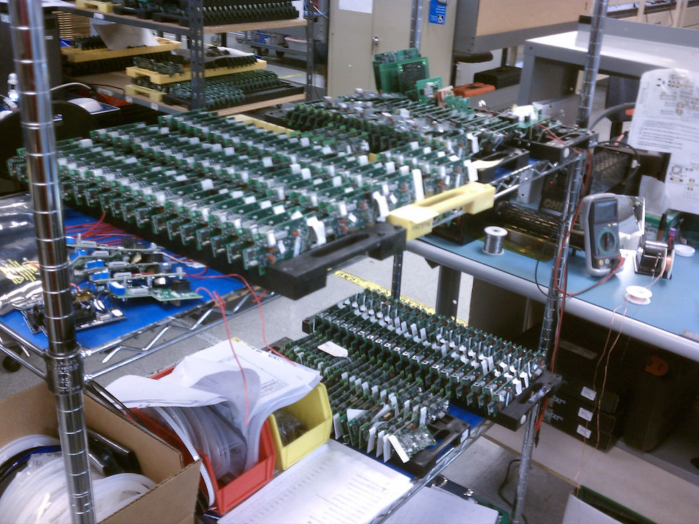 Circuit boards awaiting testing at customer facility.